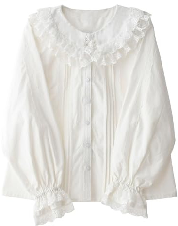 Cuteighteen Lolita långärmad blusar kvinnor Peter Pan krage viktoriansk skjorta vintage spets uppklädda frusna toppar trendig vår