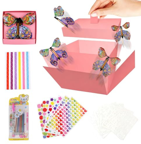 Caja Regalo Mariposa Explosión Rosa – Caja Sorpresa con Mariposas Voladoras DIY, Caja Regalo Cumpleaños San Valentín Día de la Madre, Idea Regalo para Mujer Amiga