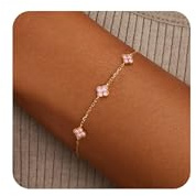 FUNEIA Birthstone Gold Clover Bracelet for Women | Dainty 14K Gold Plated Cute Friendship Stackable Bracelets No Tarnish Trendy Charm Bracelet Stack for Birthday Jewelry