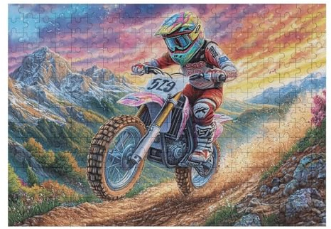 Piloto de Motocross montaña Bicicleta Todo Terreno Aventura Salvaje Puzzle 300 Piezas Educativo Familiar Rompecabezas 3D para Toda La Familia Aliviar Estrés Decoración Hogar Portátil 300 PCS