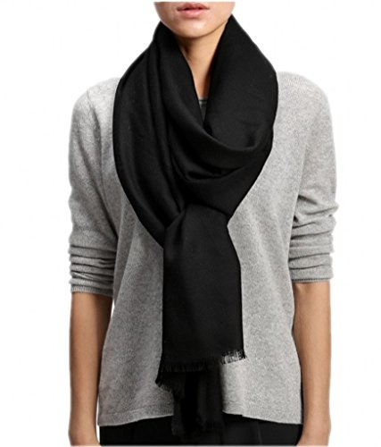 prettystern XL 100% Lana Tinta Unita Fili Sottili Filato 80 Monocolore Pashmina Stola Sciarpa Nero