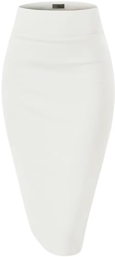 Hybrid & Company Women's Premium Nylon Ponte Stretch High Waist Pencil Suit Skirt Below Knee KSK45002 1073T Ivory L