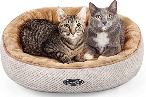 pecute Katzenbett Katzenkorb zum Schlafen, Rundes Hundebett Kleine Hunde Weich Und Waschbar, Katzenkissen Flauschig, Katzen Schlafplatz, Cat Bed Katzennest M 55 * 15cm