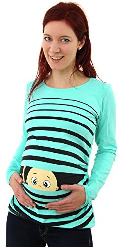 Ropa premamá Divertida y Adorable, Camiseta con Estampado, Regalo Durante el Embarazo - Manga Larga (Turquesa, Medium)
