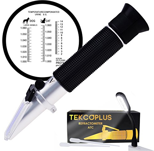 3-in-1-Refraktometer für Tiere, Veterinärrefraktometer, klinisches Refraktometer mit Skala für das spezifische Gewicht des Urins von Katzen und Hunden und den Serumprotein-Gesundheitsindex mit ATC
