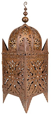 Orientalische rostige Laterne aus Metall Frane 80cm groß | Marokkanische Rost Gartenlaterne für draußen, oder Innen als Tischlaterne | Marokkanisches Gartenwindlicht hängend oder zum hinstellen