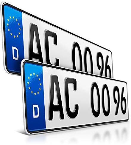 schildEVO 2 Kfz Kennzeichen | 460 x 110 mm | DIN-Zertifiziert – EU Wunschkennzeichen mit individueller Prägung | PKW Nummernschilder | Kurze Autokennzeichen | Auto-Schilder | DHL-Versand