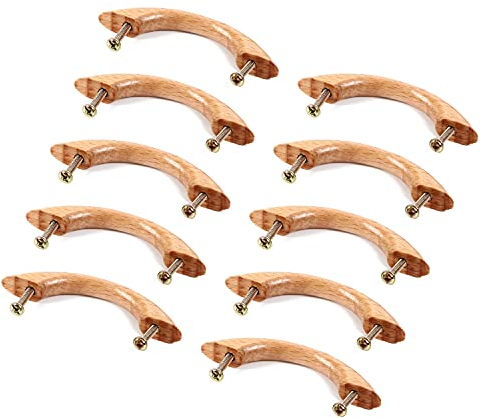 MroMax Maniglie in Legno Naturale, Distanza Tra i fori di 64mm, Lunghezza 96 mm, 10pz Legno Pull Manopole per Mobili per Armadi