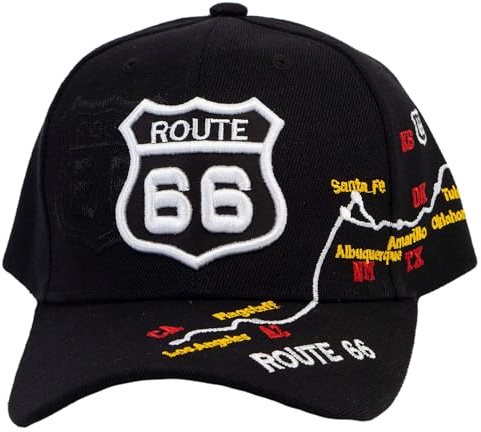 TOP HEADWEAR Route 66 Sign - Cappello regolabile con gancio e anello, nero, Taglia unica