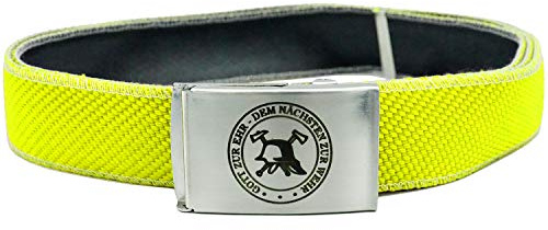 Feuerwehr-Gürtel aus echtem Lösch-Schlauch Material Einsatz-Koppel | Motiv Gott zur Ehr Signet | kürzbar stufenlos verstellbar | orange gelb rot weiß | Koppelgürtel (signalgelb, 125 cm)