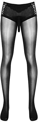 iEFiEL Herren Transparent Nylon Strumpfhose Männer Lang Unterhose Unterwäsche Herren Leggings Pants Hosen Durchgehendem Body L XL 2XL Schwarz XL
