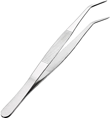 MMOBIEL Pinzas de Acero Inoxidable de 20 cm/8 in con Punta Curvada y Dentada de 60 Grados. Herramienta Profesional de Pinza Multiusos para Trabajos industriales, de Laboratorio, jardinería, Cocina