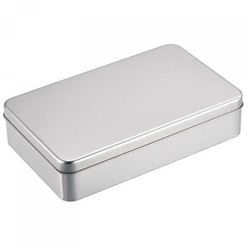 sourcing map Metal Tin Box, 3pcs 7.09 x 4.33 x 1.57 Rectangular Empty Tinplate Storage Containers with Lids, Silver Tone