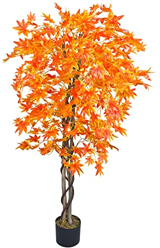Ahorn Ahornbaum Kunstpflanze Künstliche Pflanze 150 cm Kunstbaum mit Echtbaum Innendekoration Kunst Pflanze wie echt im Topf Decovego