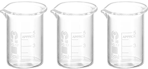 PATIKIL 3 st 5 ml bottenform glasbägare, 3,3 Borosilikatglas graderad tryckt stege, mätkoppar med pip för kök, laboratorium vätskor