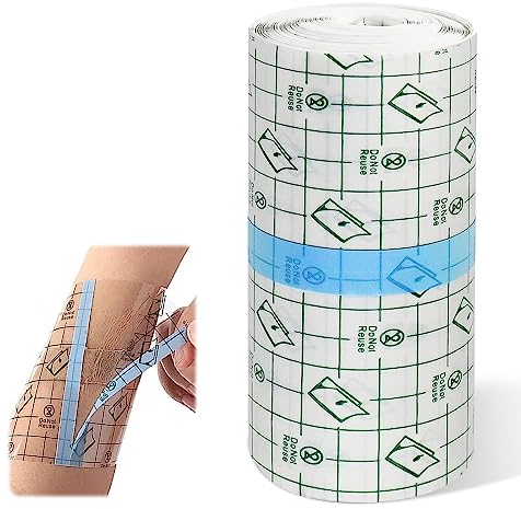 SPERMUOY Benda trasparente impermeabile,Cerotti Elastici di Fissaggio Nastro Medico Trasparente 10cm x 10m, Bende per Tatuaggi, Pellicola Trasparente per Ferite, Sport, Bagno