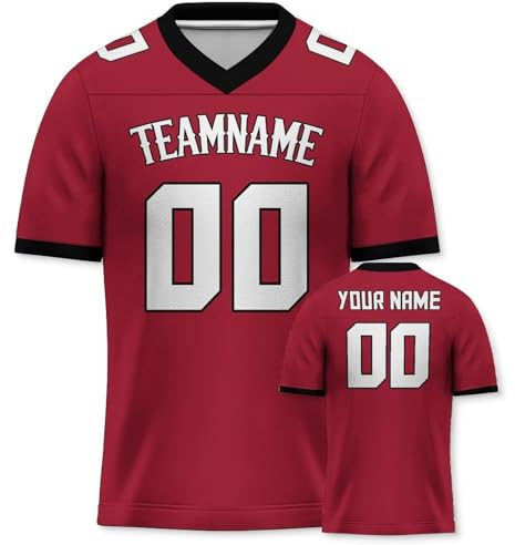 Personalisiertes American Football Trikot Print/Embroidery mit Namen Nummer Blank Practice Jersey Shirts Hip Hop Party Trikot für Herren Damen Kinder Weiß Rot