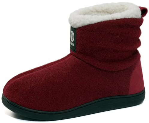 GURGER Chausson Montant Femme Hiver Fourrure Pantoufles Feutre Hautes Chaussons Doublé Chaud Bottes Maison Bottines Rouge Taille 40 41