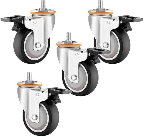 ZYBOWAYL M12*25mm Schwenkrollen 100/125mm Schwerlast Möbelrollen mit Bremse Ersatz Gummi Lenkrollen 4 Stück Strandkorbrollen keine Spuren & Leise (Color : With Brake, Size : M10)