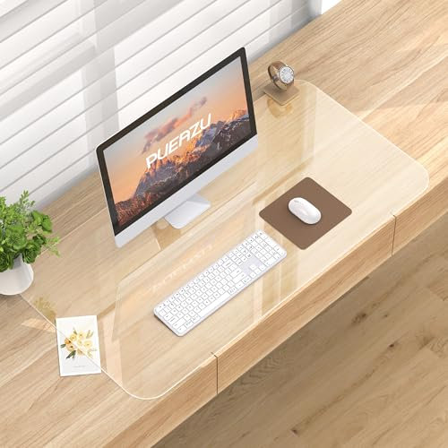 PUEAZU Schreibtischmatte Klare, 100x40x0,15cm Groß Transparent Schreibtischauflage Durchsichtige PVC Schreibtischunterlage Rutschfest Wasserdichte Tischunterlage Kinder Tisch-Schutz für Büro Zuhause