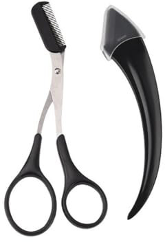 2 pezzi di forbici per sopracciglia e rasoio, forbici per sopracciglia con pettine, rasoio nero, rasoio per sopracciglia per uomo e donna