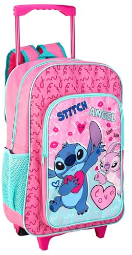 Stitch Deluxe Trolley Backpack Childrens Travel Bag Kids Girls Character Luggage Carrier Suitcase Cabin Bag with Side Mesh Pockets Lilo