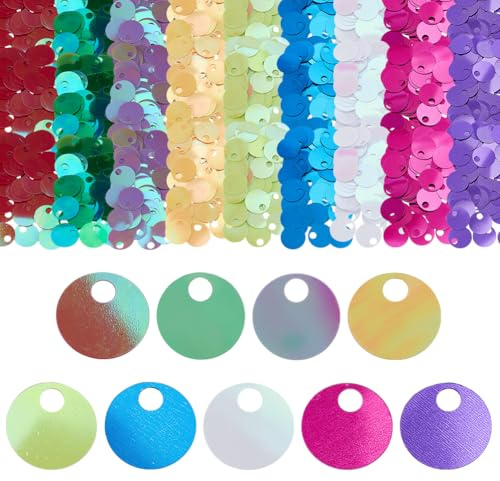 PH PandaHall 450 Pz 20mm Grandi Paillettes Rotonde Piatte Iridescenti in 9 Colori - Cerchio Pois Sciolti per Artigianato Arte Gioielli Cucito Ricamo