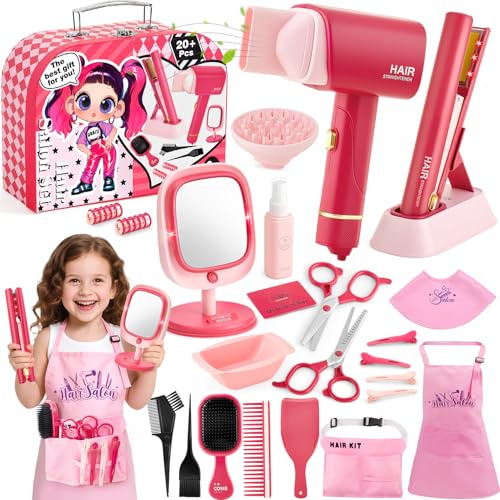 Toylink Set Parrucchiera e Trucco per Bambina con Asciugacapelli, Piastra, Specchio, Pettini, Forbici, Valigetta Bellezza, Valigetta Bellezza Giocattoli Finti Regalo Bambina 3 4 5 6 7 8 Anni