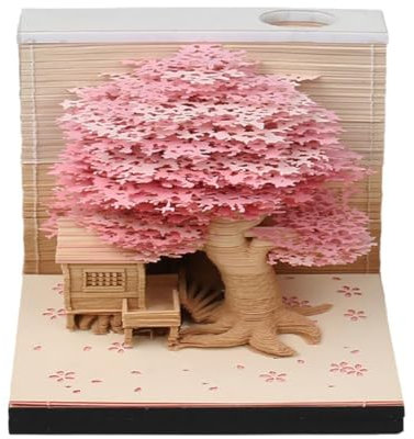 2025 Version anglaise Cabane dans les arbres avec sculpture en papier clair Décoration de bureau 3D Note tridimensionnelle