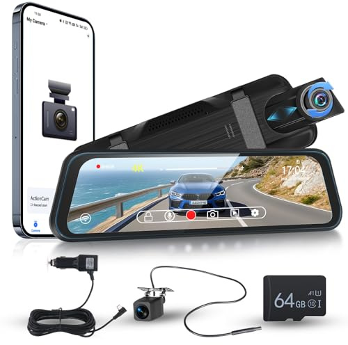 4K + 1080P backspegel med kamera WiFi-kontroll och app 9,66 tum backspegelskärm med kamera inspelning i 24 timmar G-Sensor parkeringsskärm, bakåtriktad assistans