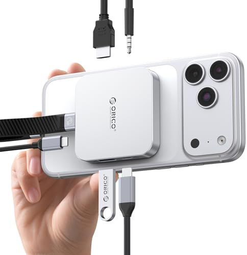 ORICO Magnetisk USB-C-dockningsstation, M.2 2230 NVMe, 6-i-1 dockningsstation med HDMI 4K @60Hz, PD 100 W, USB-A/USB-C 10 Gbps, audio, USB-C-hubb för iPhone/Pro Max/Dell MG5