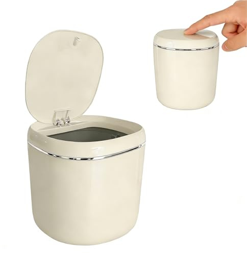 Moling Papelera de Escritorio con Tapa a Presión,Cubo de Basura Pequeño para Oficina,Hogar y Coche,2.4L
