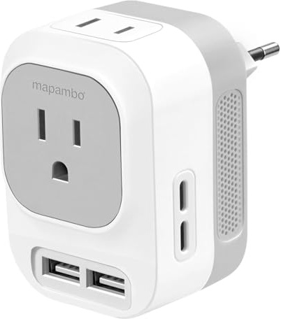 Voltage Converter US to Europe with 2 USB A & 2 USB C Ports Fast Charging, 220V to 110V Converter for European Travel Power Converter Adapter Combo for Germany France Italy Spain (White)