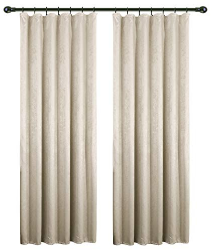 WOLTU 2er Set Gardinen Vorhänge Blickdicht mit Kräuselband, 250g/m² Schwere Verdunklungsvorhänge Thermovorhang Kälteschutz Damast Optik lichtundurchlässig für Wohnzimmer Schlafzimmer, 135x225 cm Creme