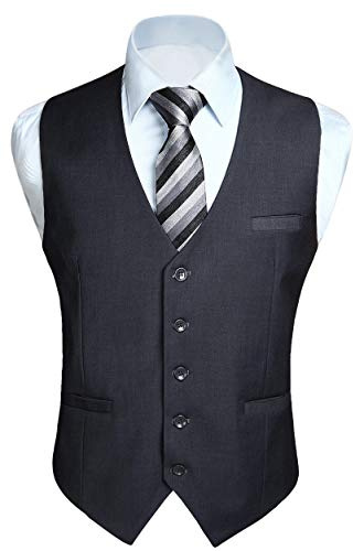 Hisdern Formell bröllopsfest väst för män bomull rutig kostym väst, Grå, S