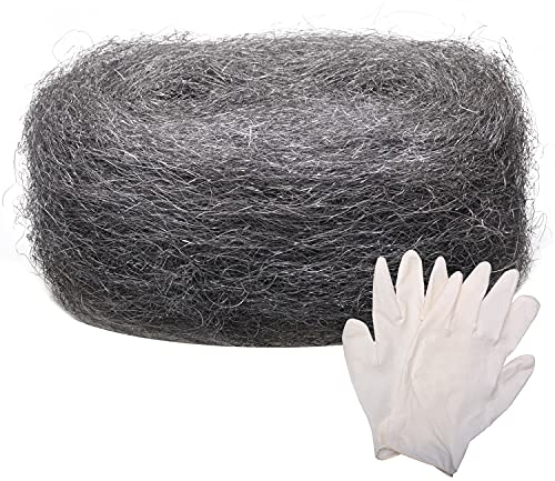 Steel Wool Mice - Coarse Wire Wool Rats Rodent Control Gaps Blocker, Fill Holes Fabric DIY Kit with Work Gloves, Hardware Cloth, Used to Block Mice, Insect, Pest (3m/ Pack) x 1