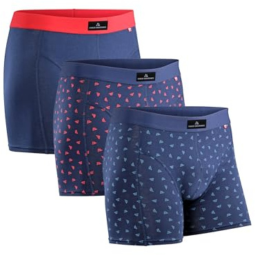 DANISH ENDURANCE Herrkalsonger, Bomull, 3-Pack, Flerfärgad (1x Blå/Röd, 1x Blå Logotyp, 1x Röd Logotyp), L