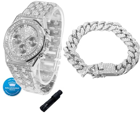 Halukakah Montre en Or avec Diamants pour Garçons,Ados,Enfants - Plaqué Or 18K/Platine,Cadran Octogonal 40mm avec Chiffres Romains,Quartz Japonais -20cm,avec Outil de Réglage -pour Anniversaires,Fêtes