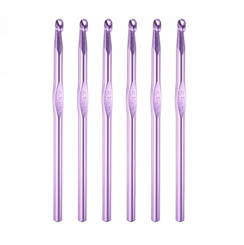 uxcell Aluminum Crochet Hook 6.5mm US Size K (Size 10.5) Knitting Needles for DIY Craft Yarn Purple 6Pcs