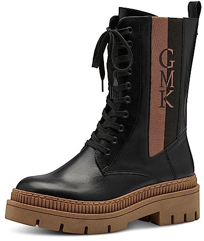 MARCO TOZZI by Guido Maria Kretschmer Damen Schnürstiefel ohne Absatz aus Kunstleder Plateau, Schwarz (Black/Nature), 37