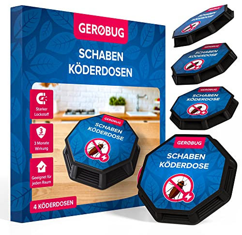 Gerobug piege cafard Professionnel 4 pièces - boites pour cafards et blattes avec Un Puissant Attractif et Un Effet Longue durée Produit cafard