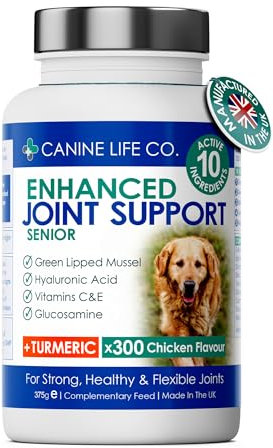 Senior Dog Joint Supplement High Strength With Turmeric Glucosamine & Green Lipped Mussel | For Older Stiffer Dogs Age 8+ | 300 Chewable Tablets | Made In The UK (1 Pot (300 Tablets))