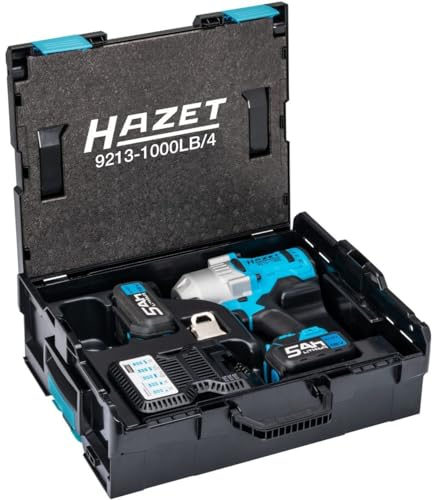 HAZET - Akku-Schlagschrauber 9213-1000LB/4, Werkzeug zum Lösen und An-/Abziehen von Bauteilen, einfach, flexibel, 4-teiliger Satz in L-Boxx, Lösemoment maximal: 1400 Nm, Vierkant 20 mm (3/4 Zoll)