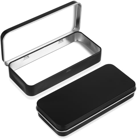 Tyqour Blechdose, Schwarz Metalldose, Aufbewahrungsbox mit Deckel Mini Tragbare Metalldosen Metal Rectangular Empty Hinged Tin Box für DIY Home Storage, Süßigkeiten, Ohrringen (130×60×20mm)