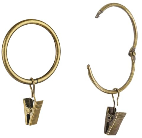 40 Pcs Openable Curtain Clips with Rings Antique Brass 1Inch Strong Metal Decorative Curtain Clip, Rustproof Drapery Open Clip Rings Curtain Rod Clips Hangers for Bathroom, Living and Guest Room