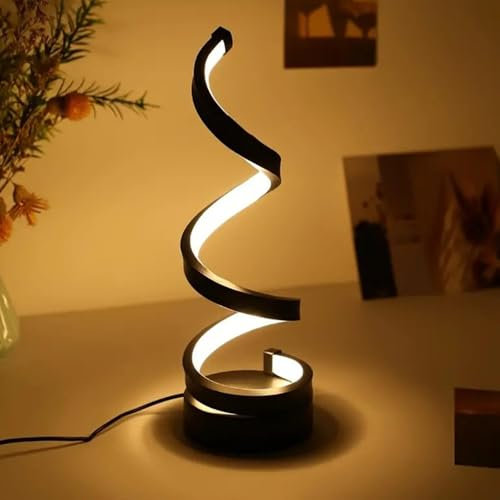 NCONCO Spiral LED Table Lamp for Bedroom, USB Powered Desk Light, Three Color Dimmable Bedside Lamp, Minimalist Twisted Decorative Black Bedside Night Light, Suitable for Bedroom Living Room Office
