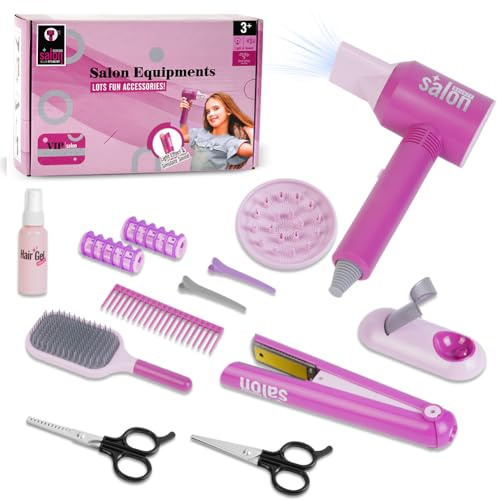 HOTUT Set Parrucchiera Bambina, Set di Parrucchieri per Bambini Realistico Salone di Bellezza Ragazza Playset Hair Styling Set con Asciugacapelli, Arricciacapelli, Forbici e Accessori per Parrucchieri