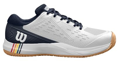 WILSON Rush Pro Ace Clay Chaussures de Tennis Homme, Ajustement Sûr et Soutien Dynamique, Mesh Respirant, Idéales pour Les Courts en Terre Battue, Couleur: Blanc/Navy Blazer/Gum1a, Taille : 9.5