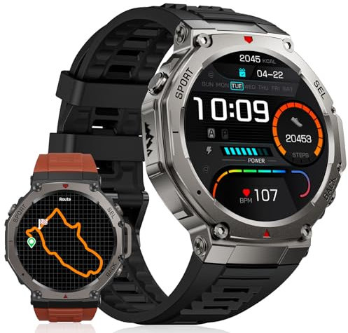 LIGE DM3 Smartwatch Herren,GPS-Laufuhr,Legierungsgehäuse,5ATM Wasserdicht Sportuhr mit 70+ Sport Mode,Fitnessuhr mit Schlaf/Gesundheitsüberwachung,Amoled Display,20 Tage Akkulaufzeit,für Android iOS