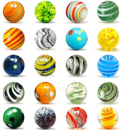 Jiahuade Glasmurmeln,20 Stück Glas Murmeln Kinder Murmelspiel,16mm Bunte Murmeln,Deko Glas Spielzeug,Transparent Handgefertigte Glasmurmeln,Glasmurmeln Bunt für Murmelspiel Kinder Haus Dekoration